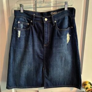 GAP Women's Distressed Denim Skirt - Dark Blue Size 26